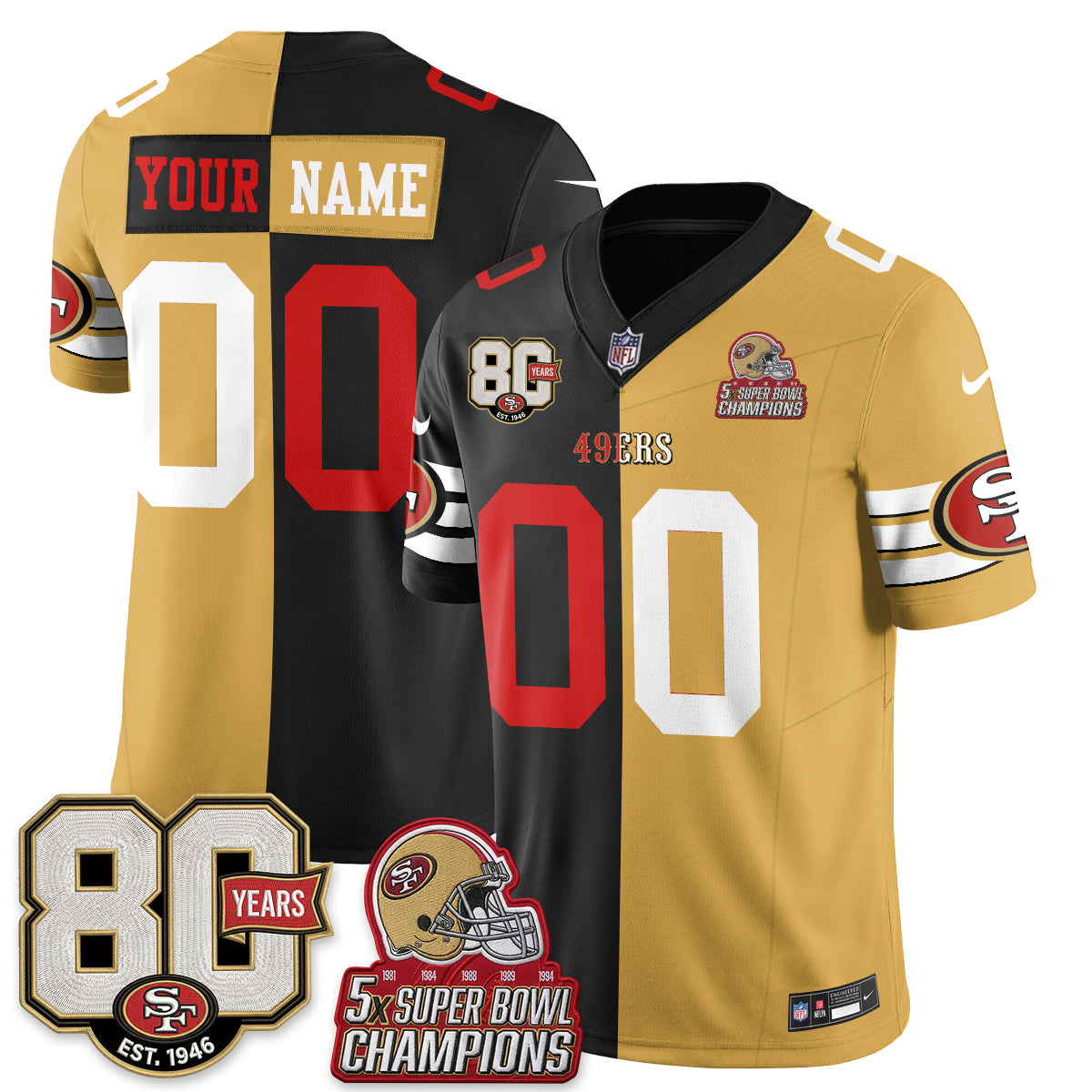 San Francisco 49ers Split Style Vapor Custom Jersey - Stitched