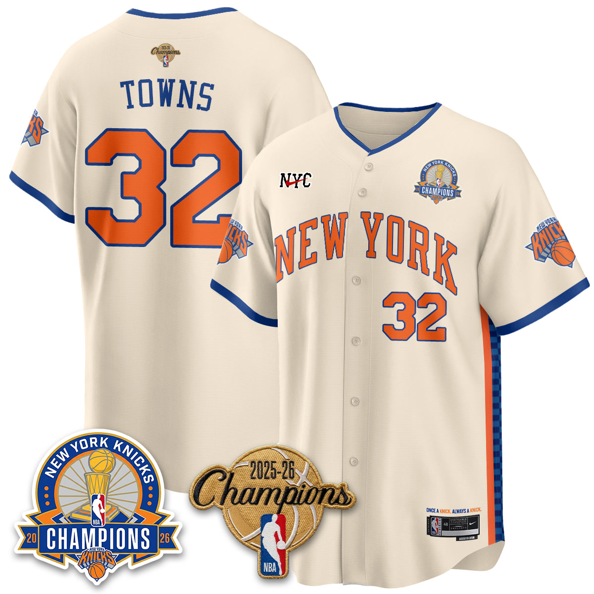 New York Knicks 2026 NBA Champions Cream Baseball Edition Vapor Jersey - Stitched