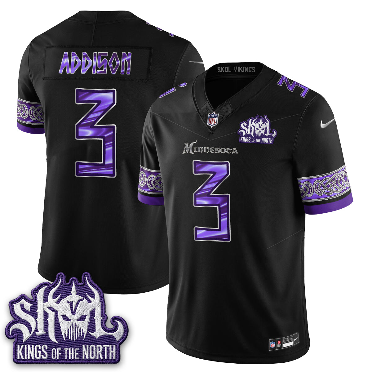 Minnesota Vikings Fangear Edition Warrior Skol Patch Vikings Font Vapor Jersey - Stitched
