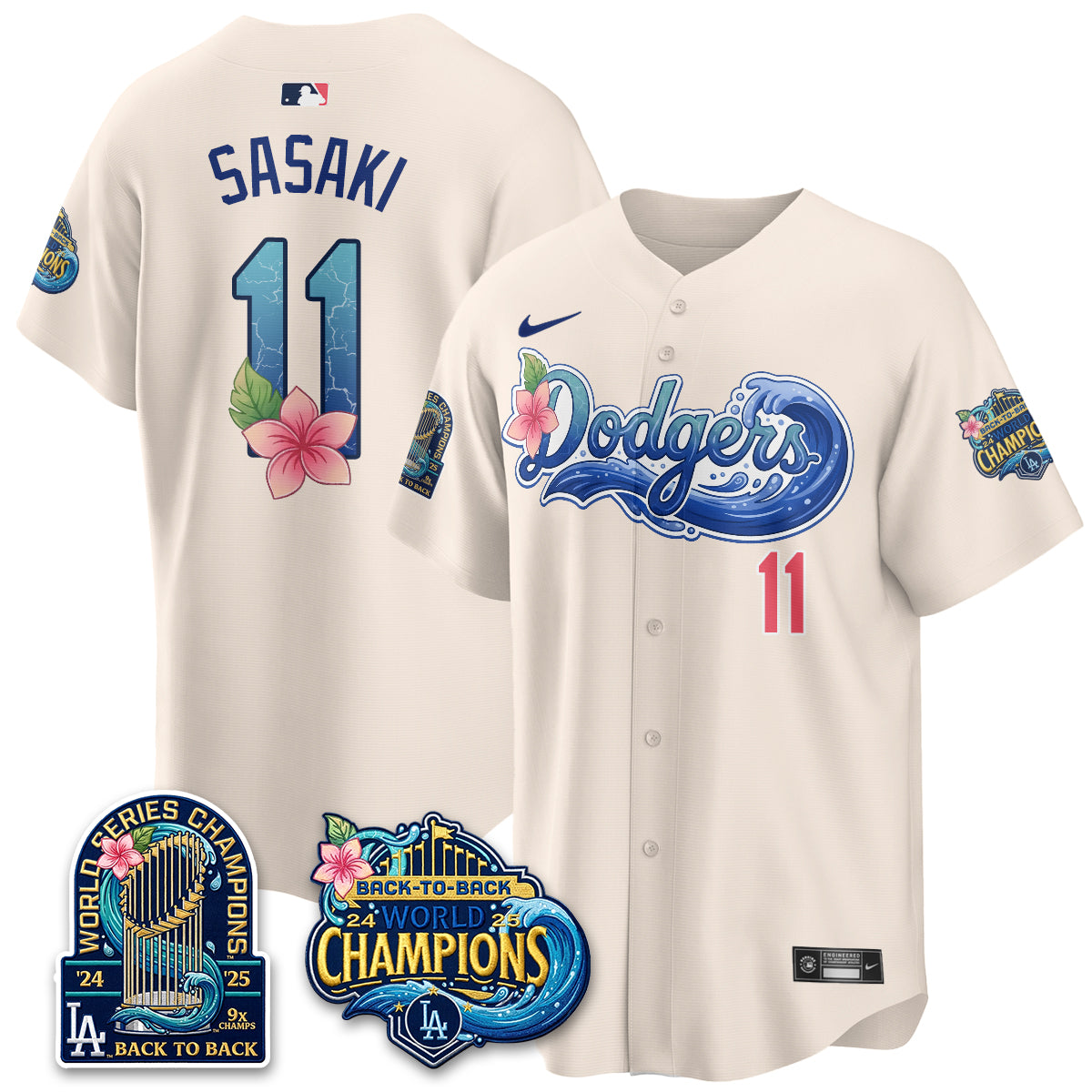 Los Angeles Dodgers Coastal Vapor Hawaiian Jersey - All Stitched