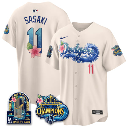 Los Angeles Dodgers Coastal Vapor Hawaiian Jersey - All Stitched