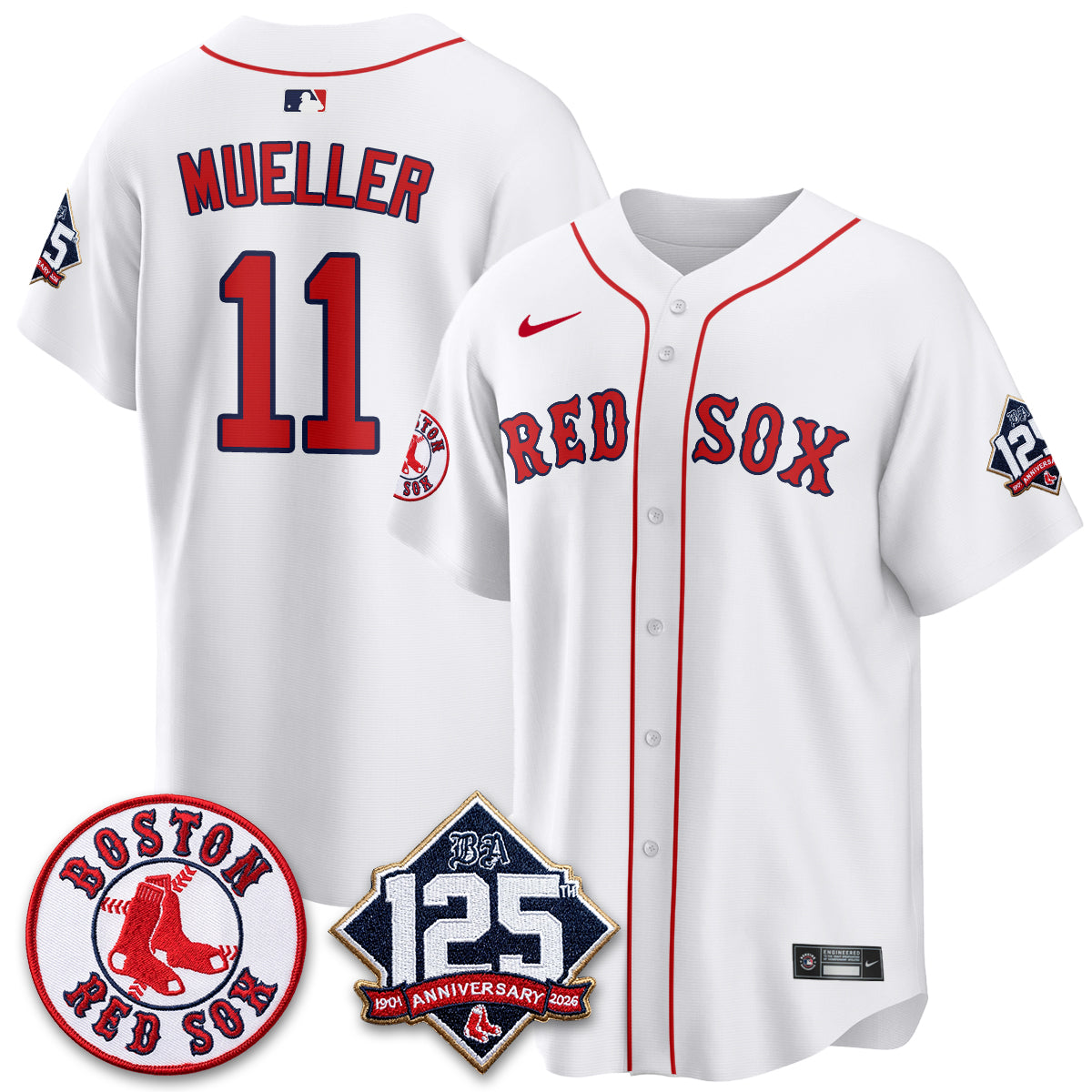 Boston Red Sox 125th Anniversary Patch Vapor Jersey - Stitched