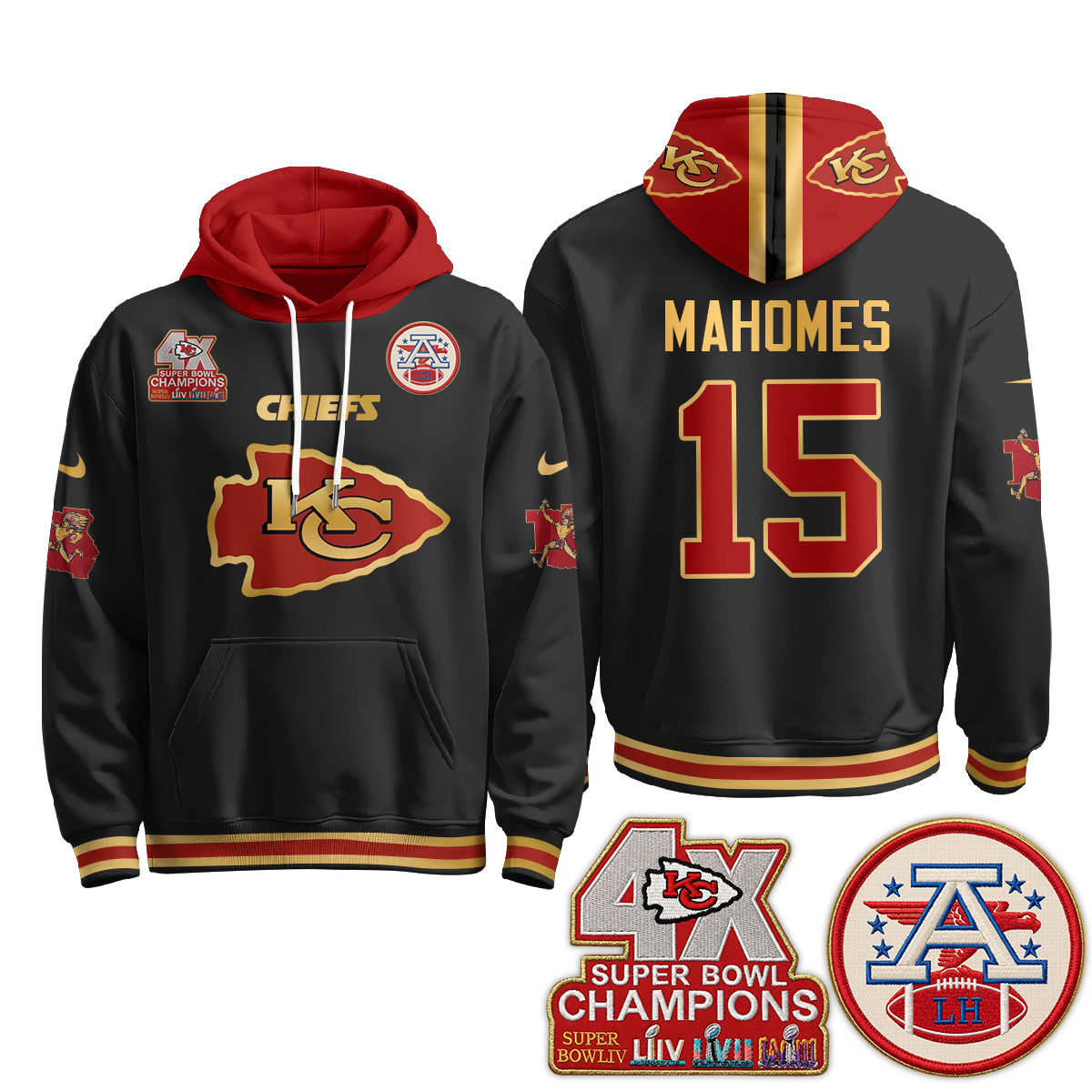 Kansas City Chiefs 4X Champs Gold Edition Hoodie - Stitched