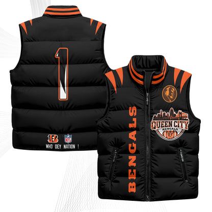 Cincinnati Bengals John Madden Patch Puffer Vest - Printed