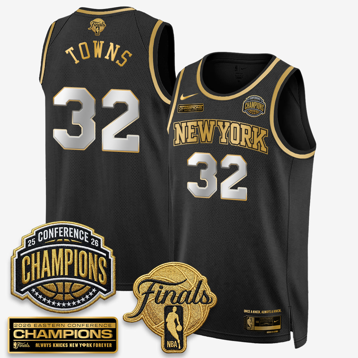 New York Knicks 2026 NBA Eastern Conference Champions White Gold Edition Jersey - Stitched