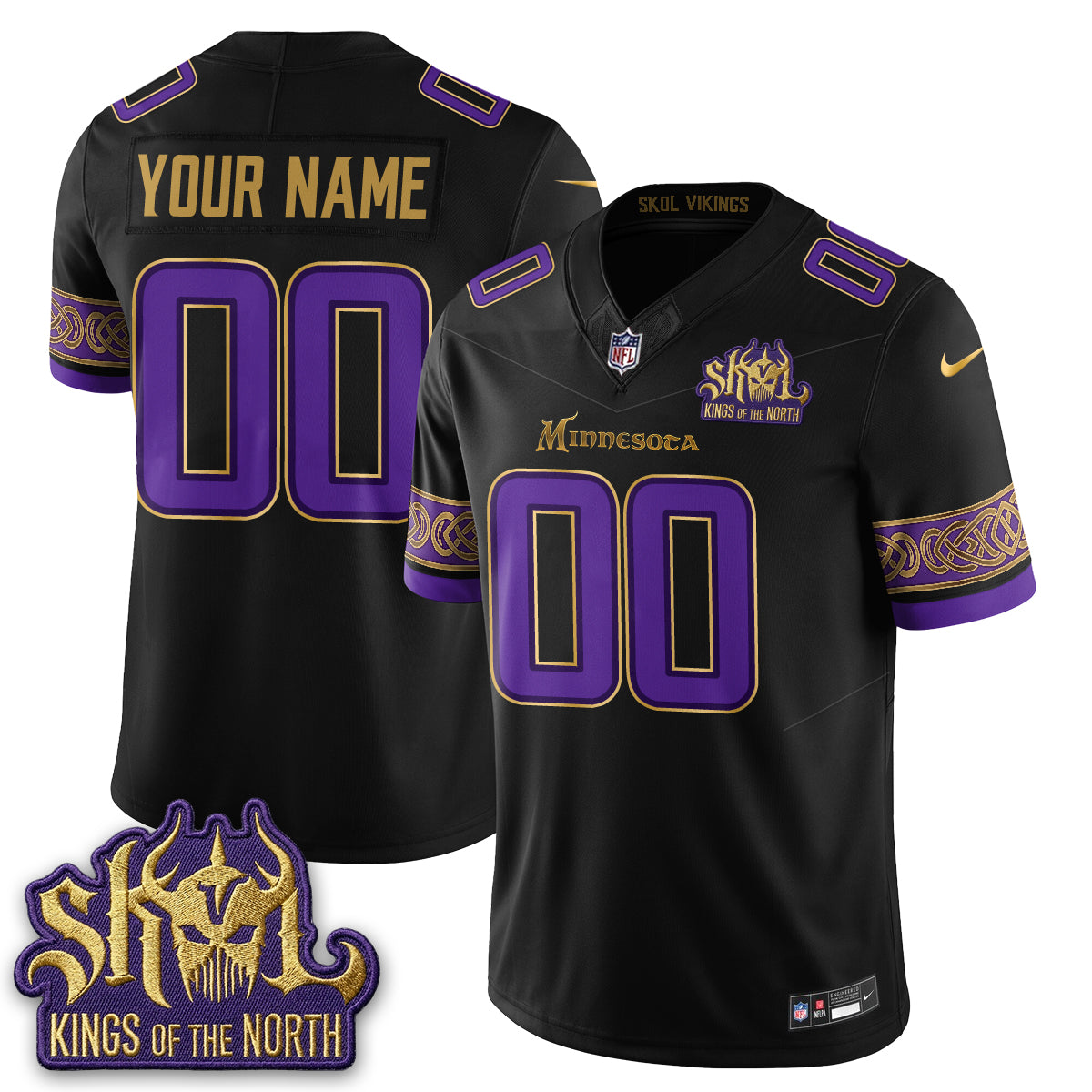 Minnesota Vikings Fangear Edition Warrior Skol Patch Vapor Custom Jersey - Stitched-NQD