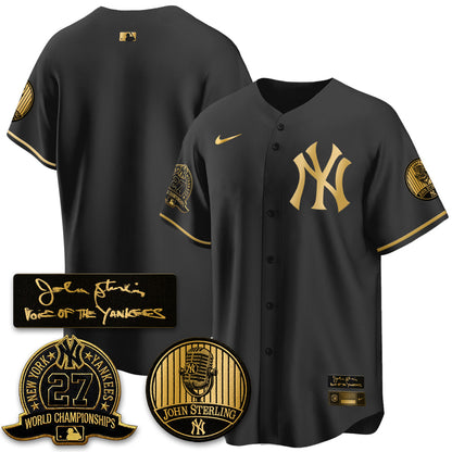 NYY John Sterling Tribute Patch Limited Gold Jersey - Stitched