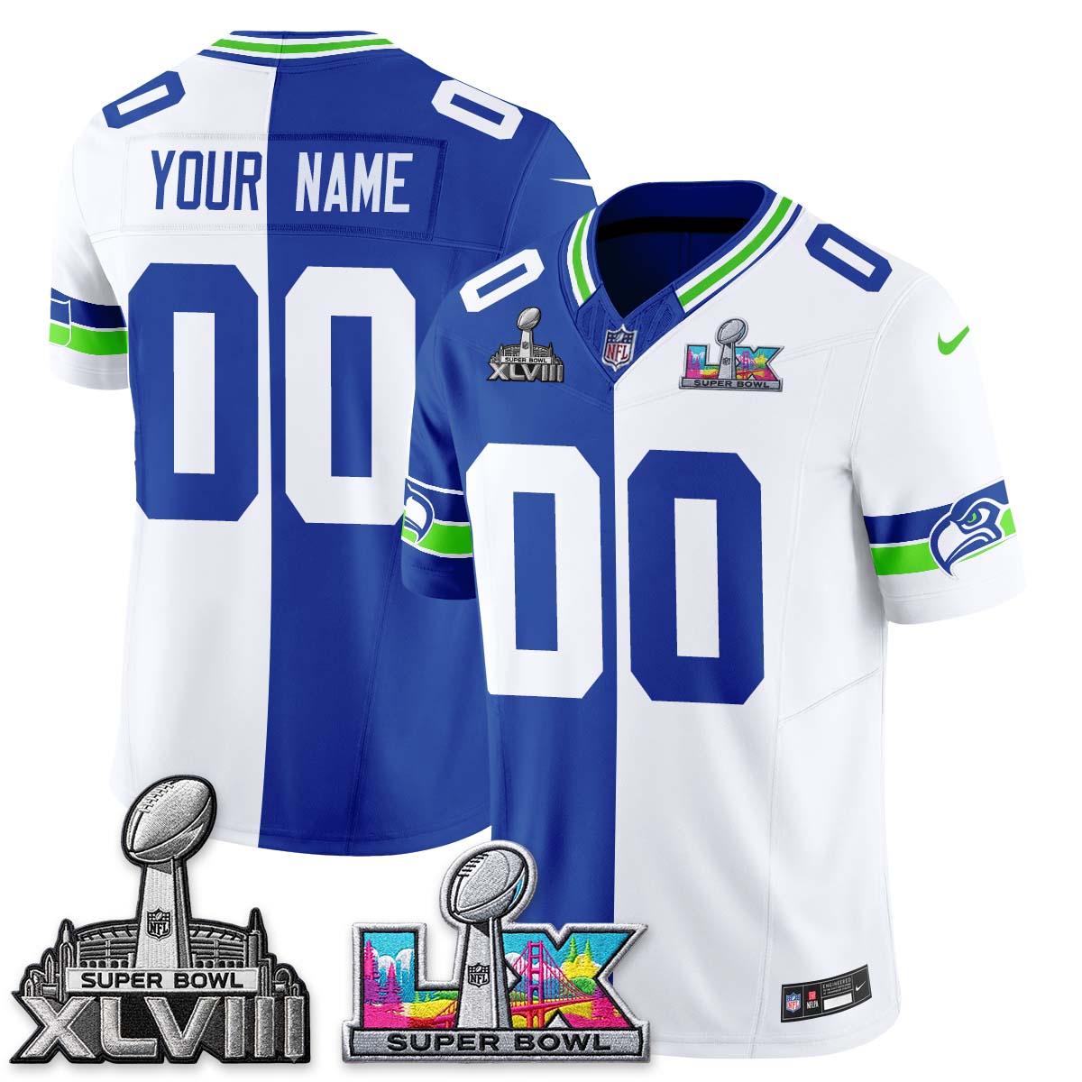 Seattle Seahawks Throwback 2 SB Patches Vapor Jersey - Stitched-NQD