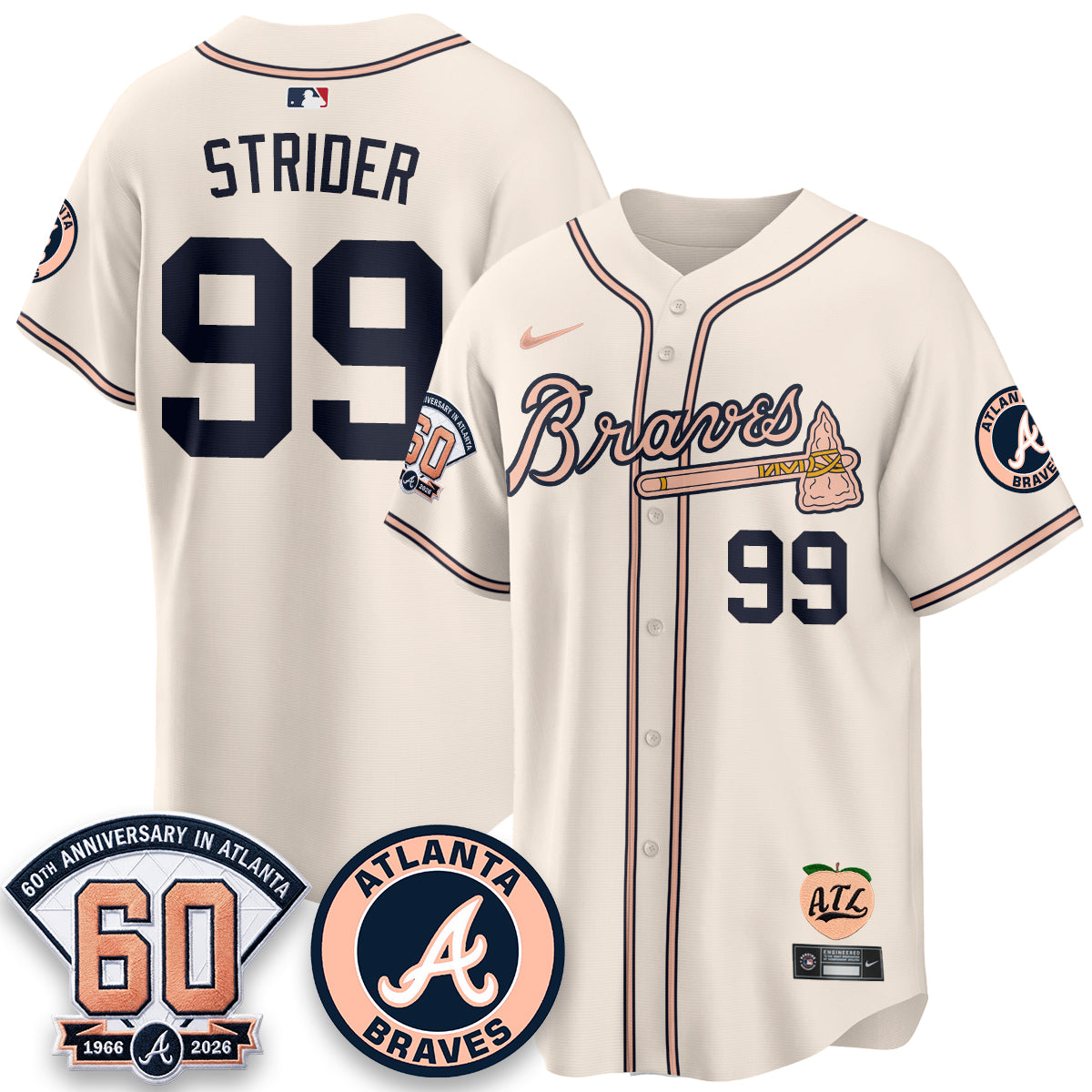 Atlanta Braves 60th Anniversary Peach Edition Vapor Premier Limited Jersey - All Stitched (1)