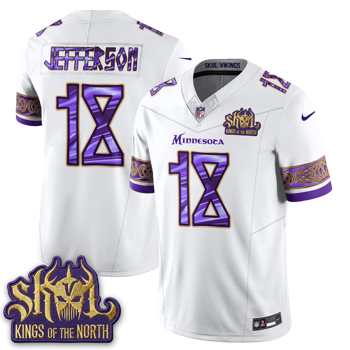 Minnesota Vikings Fangear Edition Warrior Skol Patch Vikings Font Vapor Jersey - Stitched