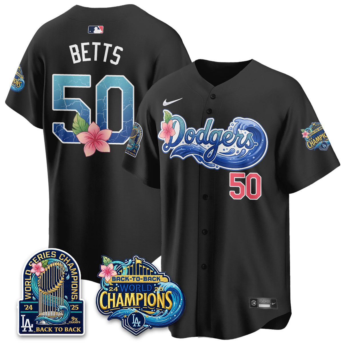 Los Angeles Dodgers Coastal Vapor Hawaiian Jersey - All Stitched