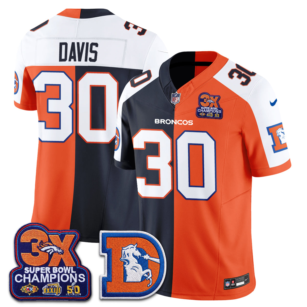 Denver Broncos Throwback Split Vapor Jersey - Stitched-NQD