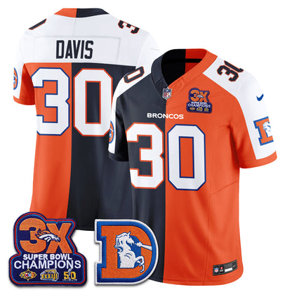 Denver Broncos Throwback Split Vapor Jersey - Stitched-NQD