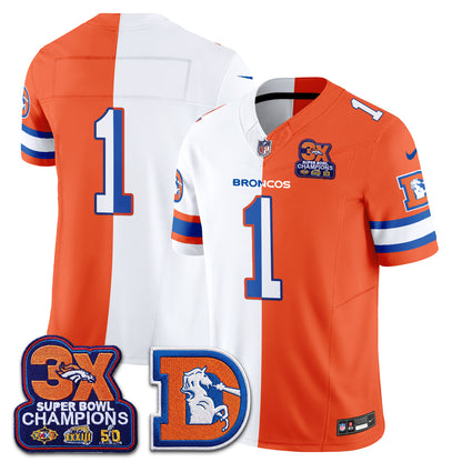 Denver Broncos Throwback Split Vapor Jersey - Stitched-NQD