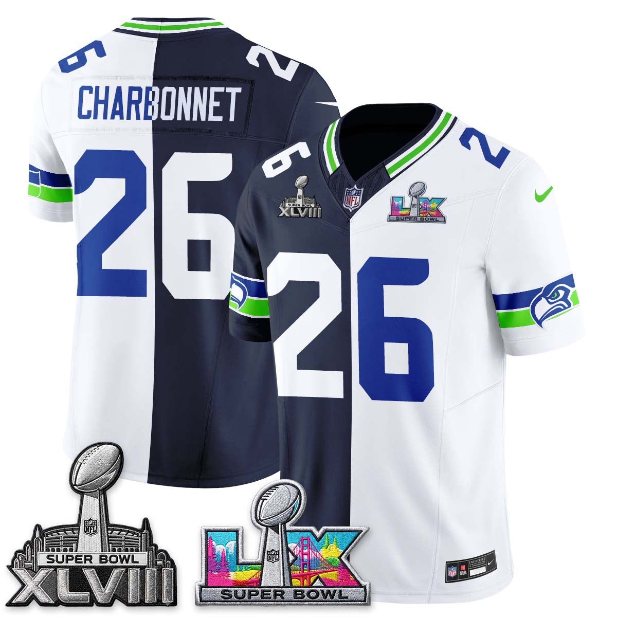 Seattle Seahawks Throwback 2 SB Patches Vapor Jersey - Stitched-NQD