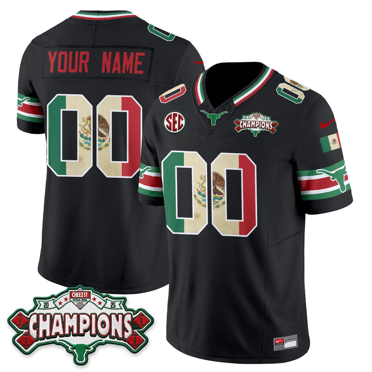 Texas Longhorns Mexico Edition Vapor Custom Jersey - Stitched