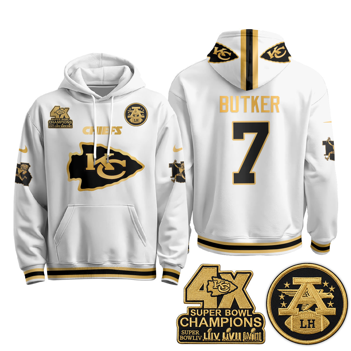 Kansas City Chiefs 4X Champs Gold Edition Hoodie - Stitched
