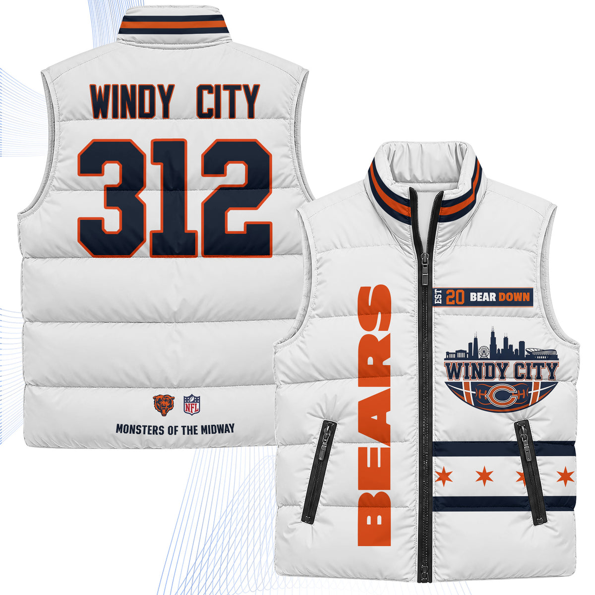 Chicago Bears "Windy City" Puffer Vest - Printed