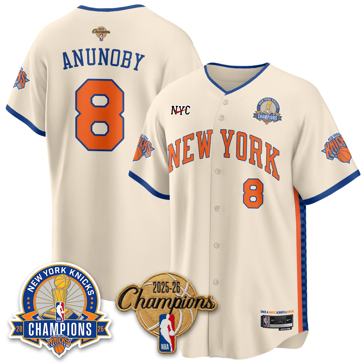 New York Knicks 2026 NBA Champions Cream Baseball Edition Vapor Jersey - Stitched