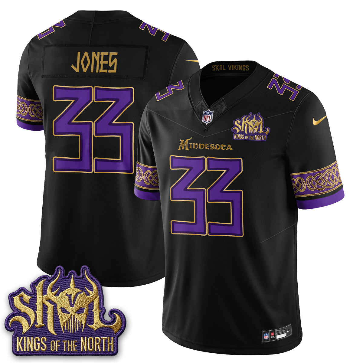 Minnesota Vikings Fangear Edition Warrior Skol Patch Vikings Font Vapor Jersey - Stitched