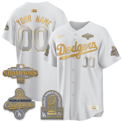 Los Angeles Dodgers 2026 NL West Champs Gold Vapor Custom Jersey- Stitched