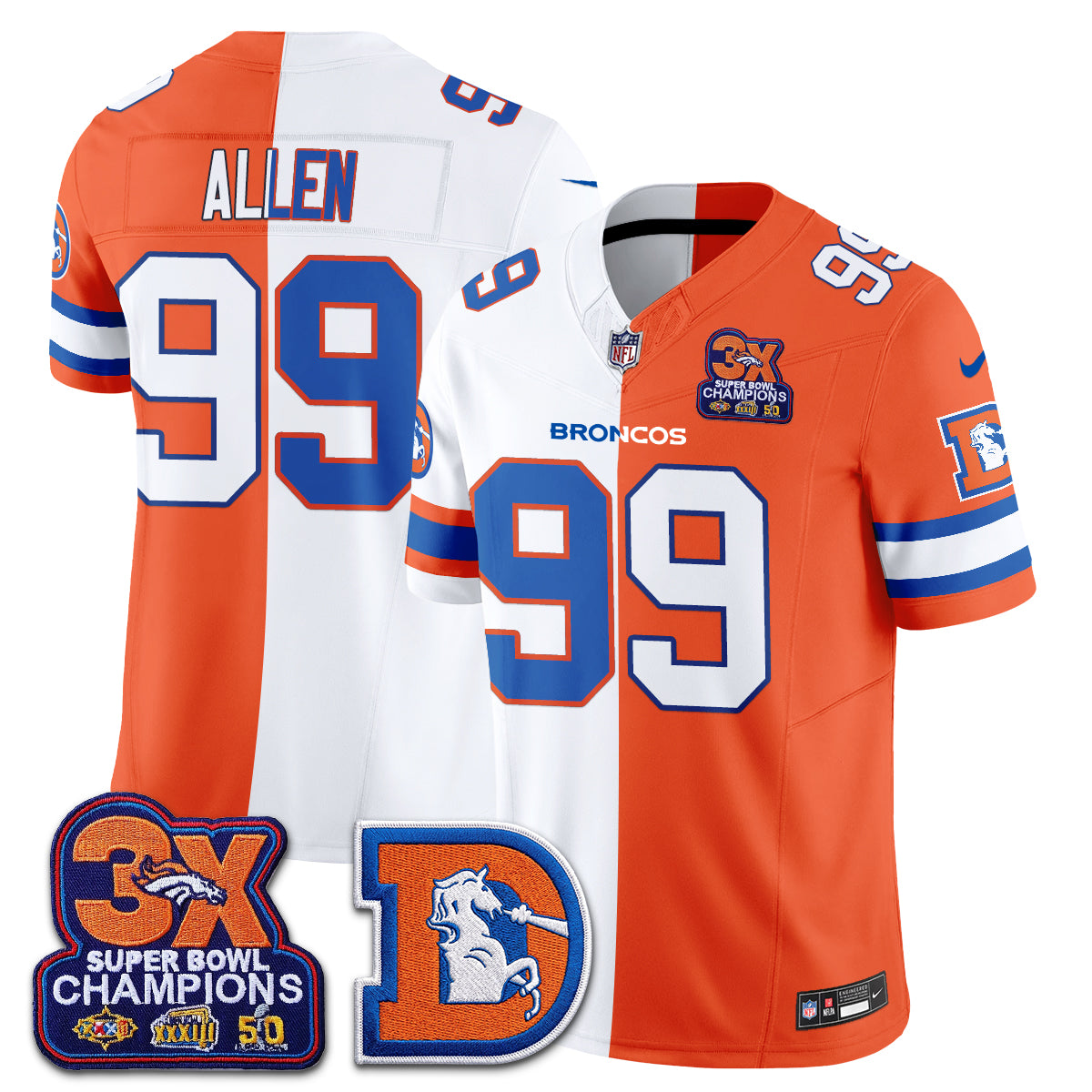 Denver Broncos Throwback Split Vapor Jersey - Stitched-NQD