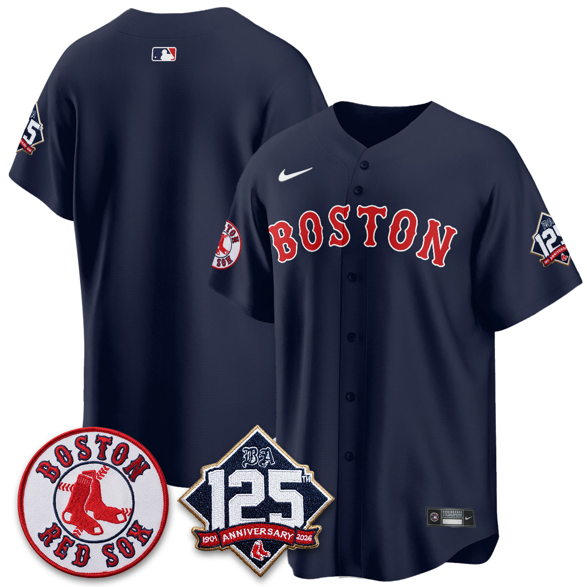 Boston Red Sox 125th Anniversary Patch Vapor Jersey - Stitched