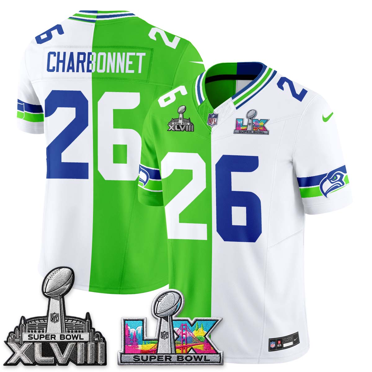Seattle Seahawks Throwback 2 SB Patches Vapor Jersey - Stitched-NQD