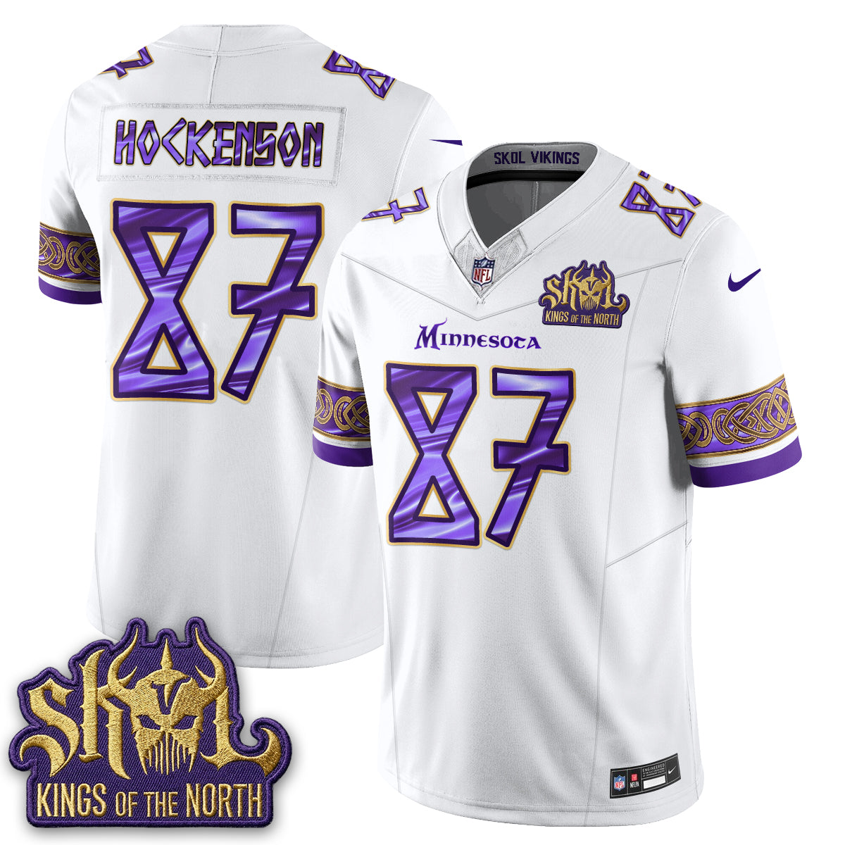 Minnesota Vikings Fangear Edition Warrior Skol Patch Vikings Font Vapor Jersey - Stitched