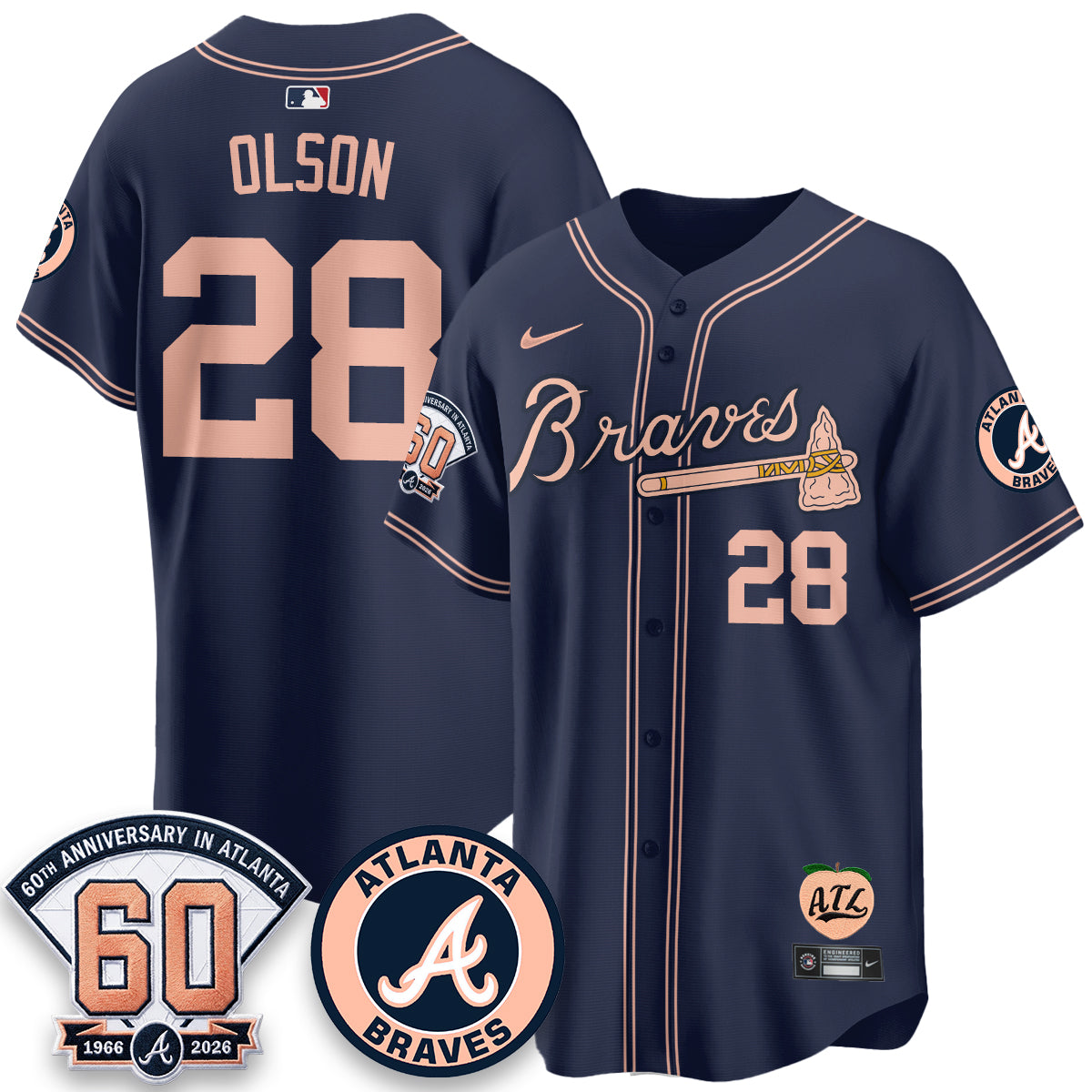 Atlanta Braves 60th Anniversary Peach Edition Vapor Premier Limited Jersey - All Stitched (1)