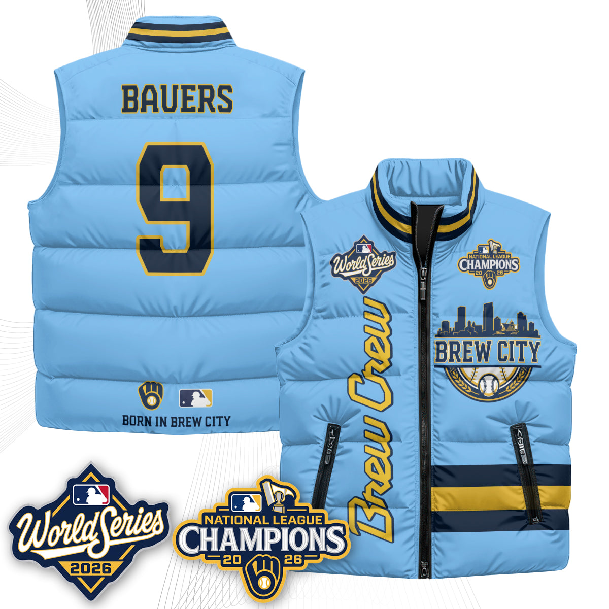 Milwaukee Brewers 2026 NL Champions Puffer Vest - Printed