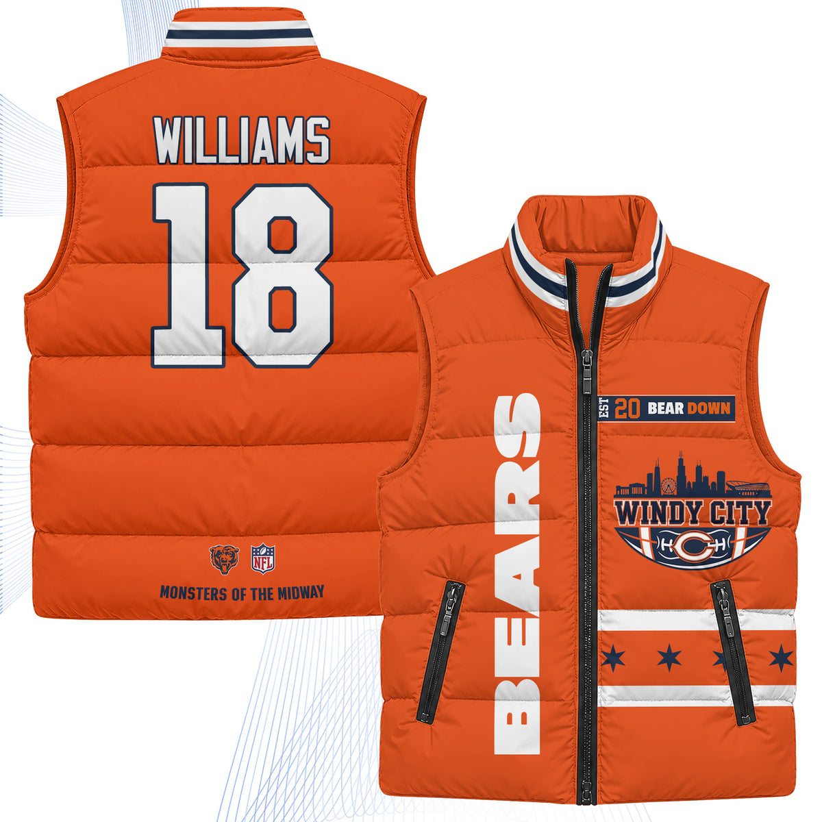 Chicago Bears "Windy City" Puffer Vest - Printed