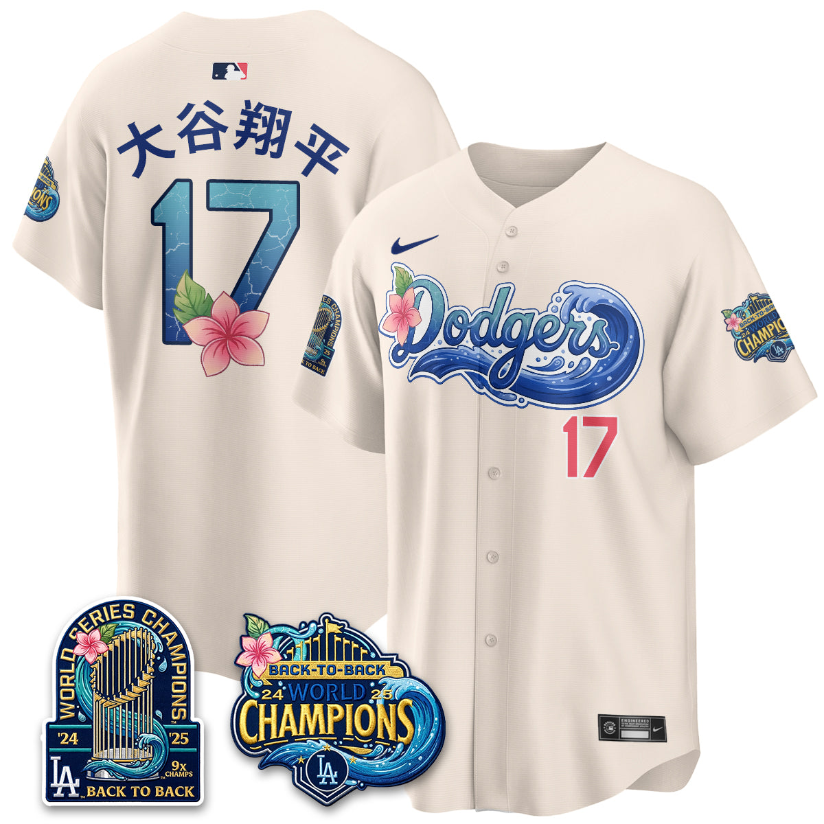 Los Angeles Dodgers Coastal Vapor Hawaiian Jersey - All Stitched