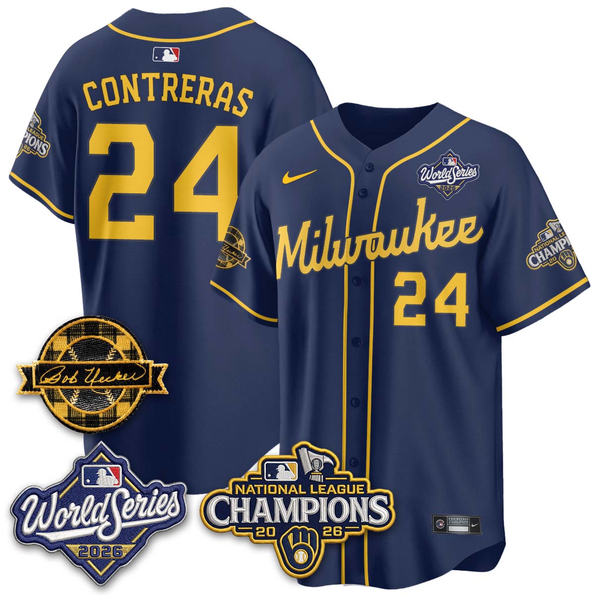 MIL 2026 NL Champions - Bob Uecker Patch Vapor Jersey - Stitched-NQD.