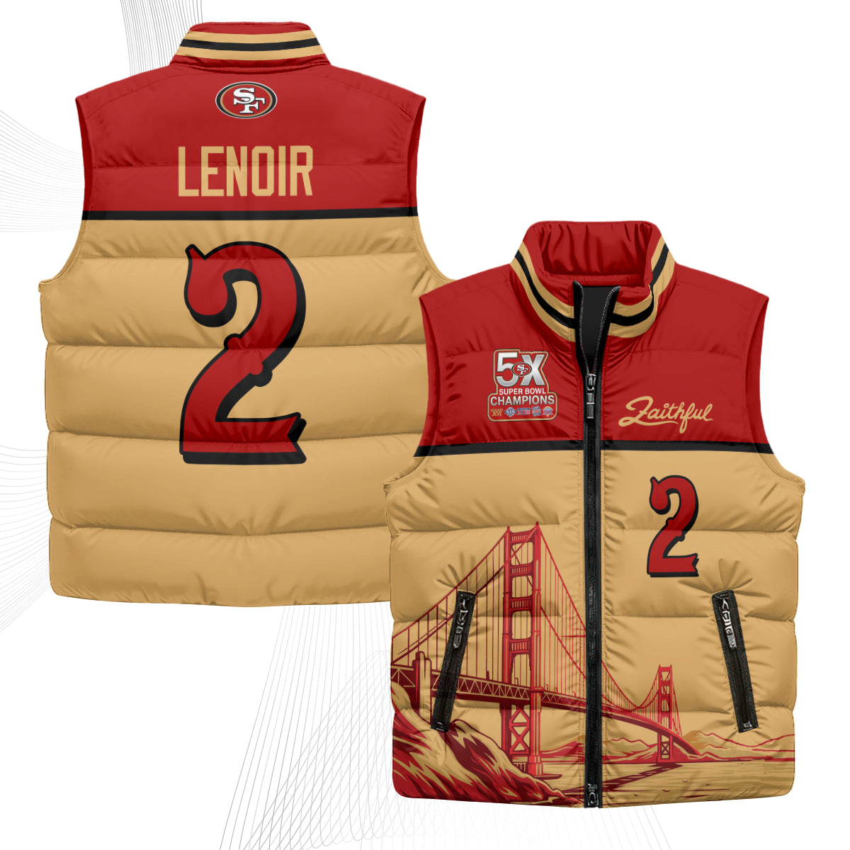 San Francisco 49ers Faithful Puffer Vest - Printed