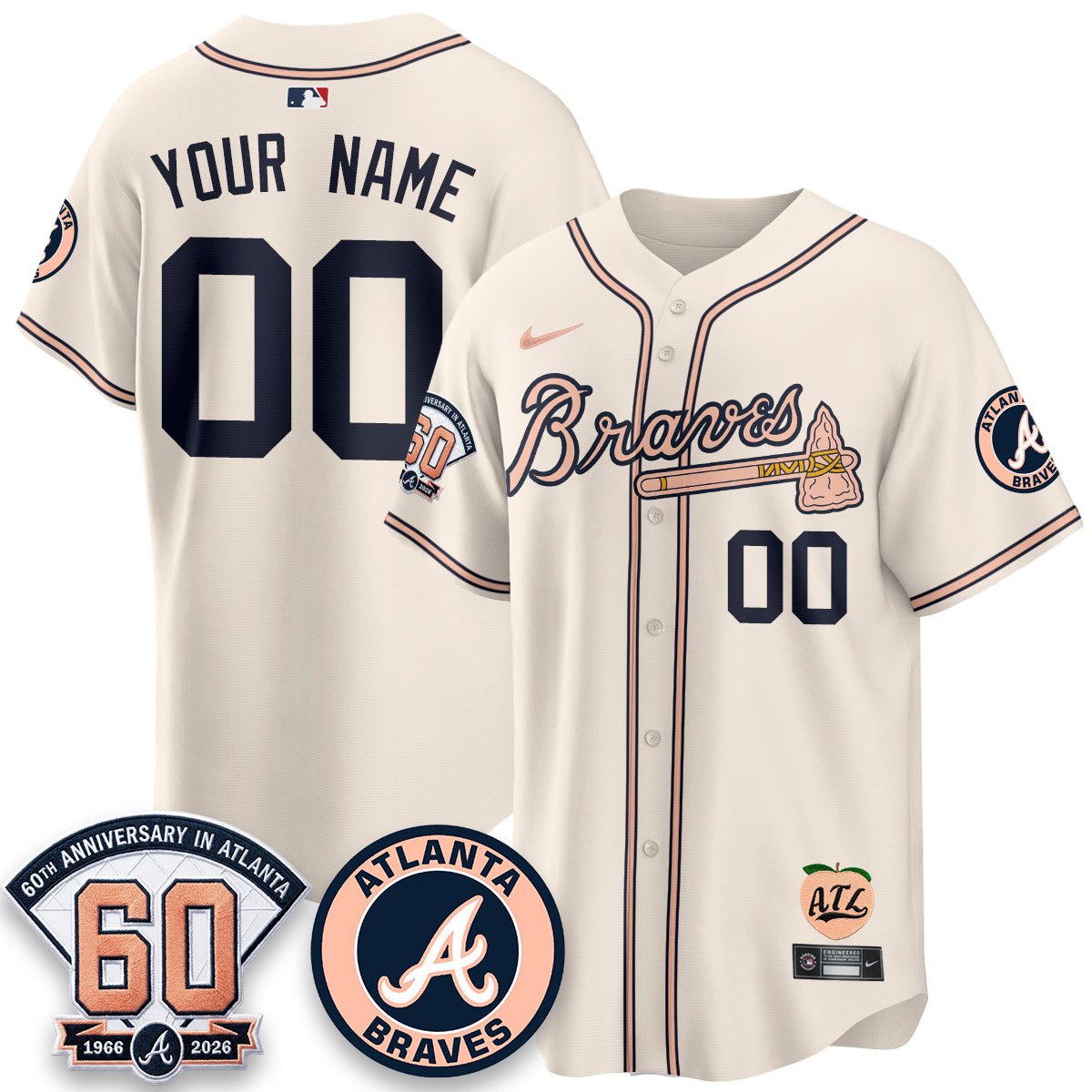 Atlanta Braves 60th Anniversary Peach Edition Vapor Premier Limited Custom Jersey - All Stitched