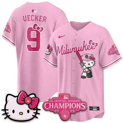 Milwaukee Brewers NL Central Champs x Meow KT Vapor Pink Jersey - Stitched