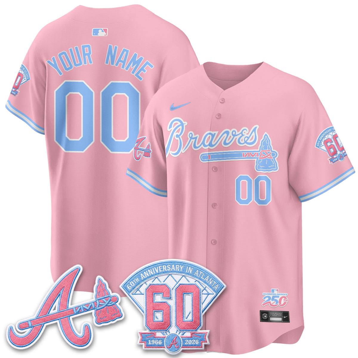 Atlanta Braves x Bubblegum Vapor Custom Jersey - Stitched