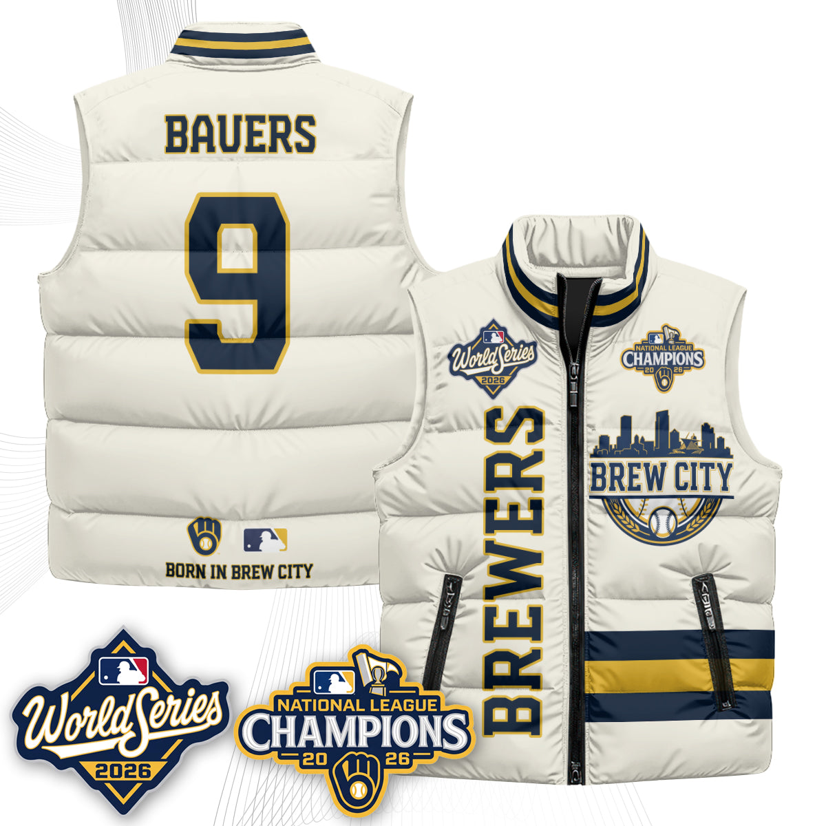 Milwaukee Brewers 2026 NL Champions Puffer Vest - Printed