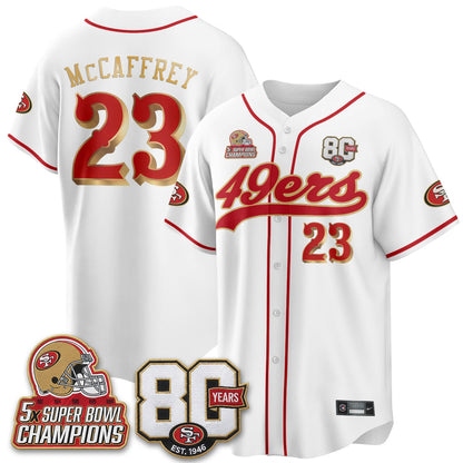 SF 80 Years & 5X Champs Patch Black Gold Baseball Jersey - Stitched