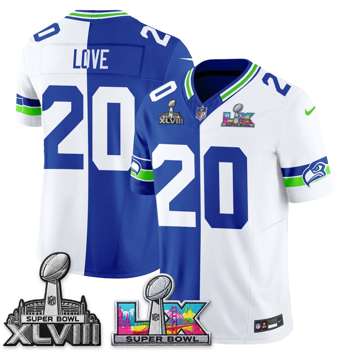 Seattle Seahawks Throwback 2 SB Patches Vapor Jersey - Stitched-NQD