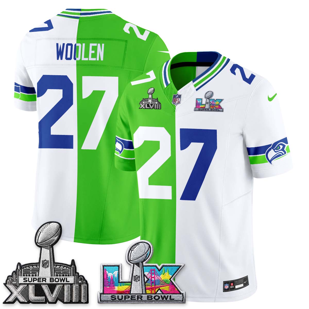 Seattle Seahawks Throwback 2 SB Patches Vapor Jersey - Stitched-NQD