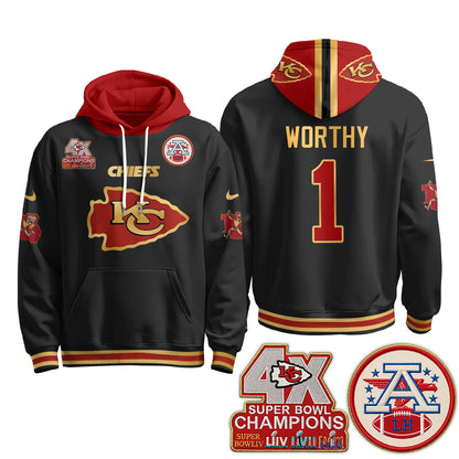 Kansas City Chiefs 4X Champs Gold Edition Hoodie - Stitched