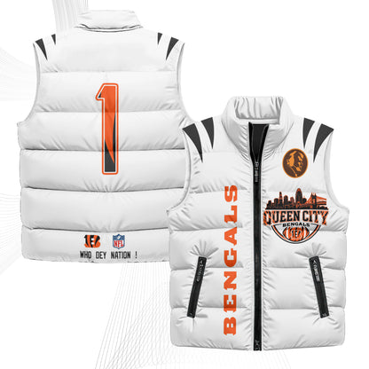 Cincinnati Bengals John Madden Patch Puffer Vest - Printed
