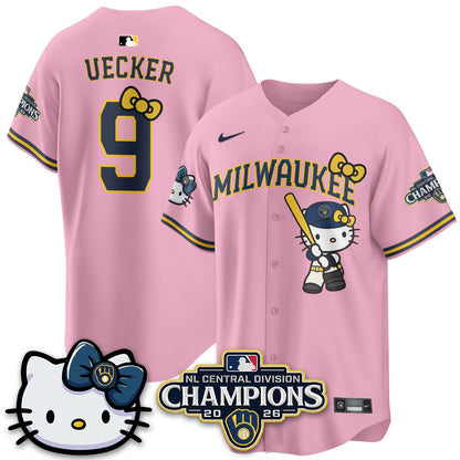 Milwaukee Brewers NL Central Champs x Meow KT Vapor Pink Jersey - Stitched