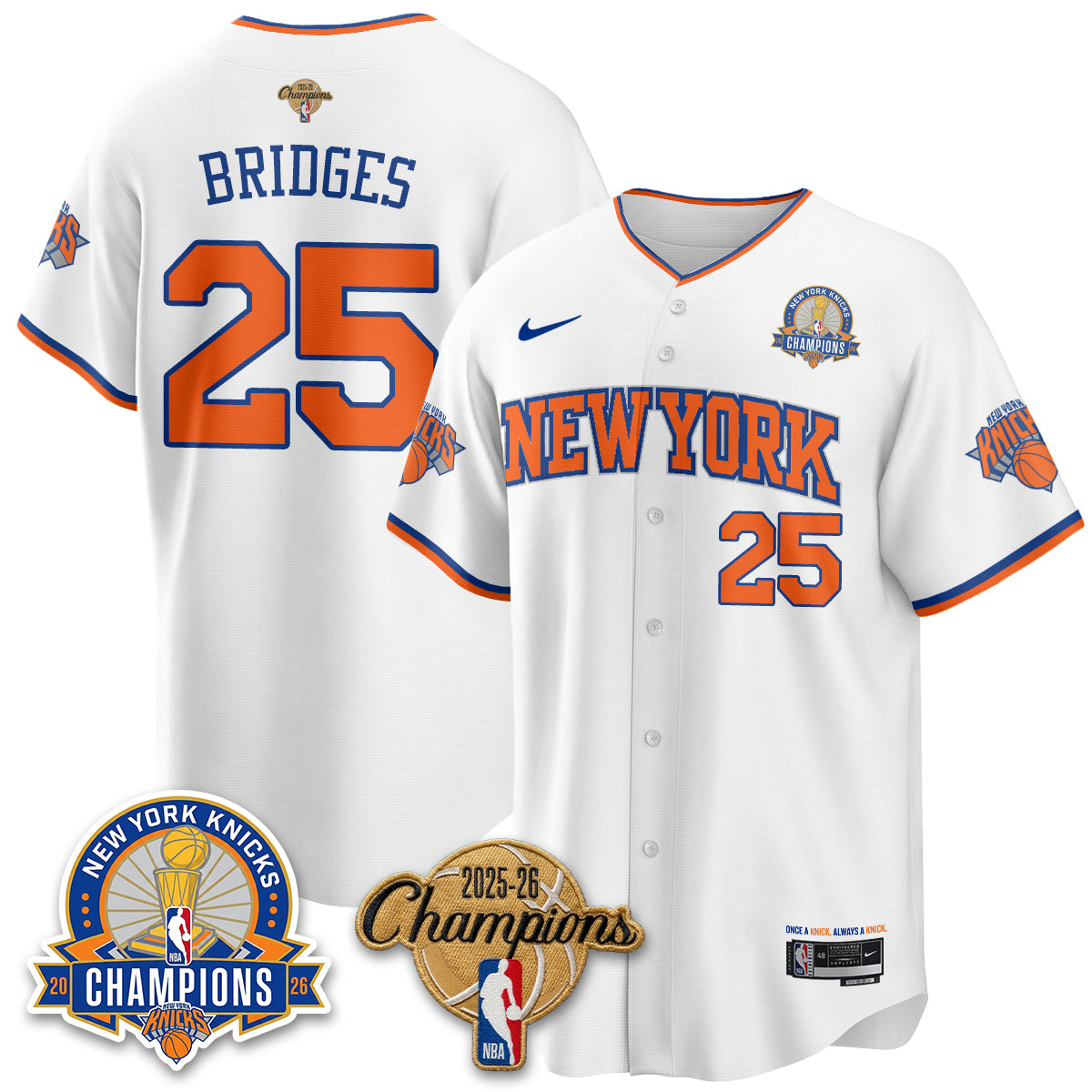 New York Knicks 2026 NBA Champions Cream Baseball Edition Vapor Jersey - Stitched