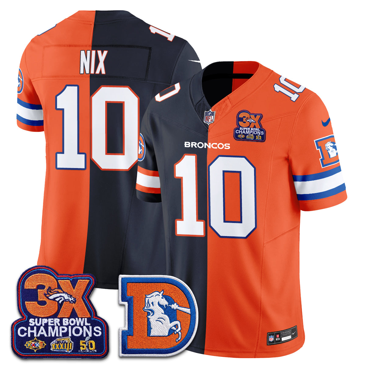 Denver Broncos Throwback Split Vapor Jersey - Stitched-NQD