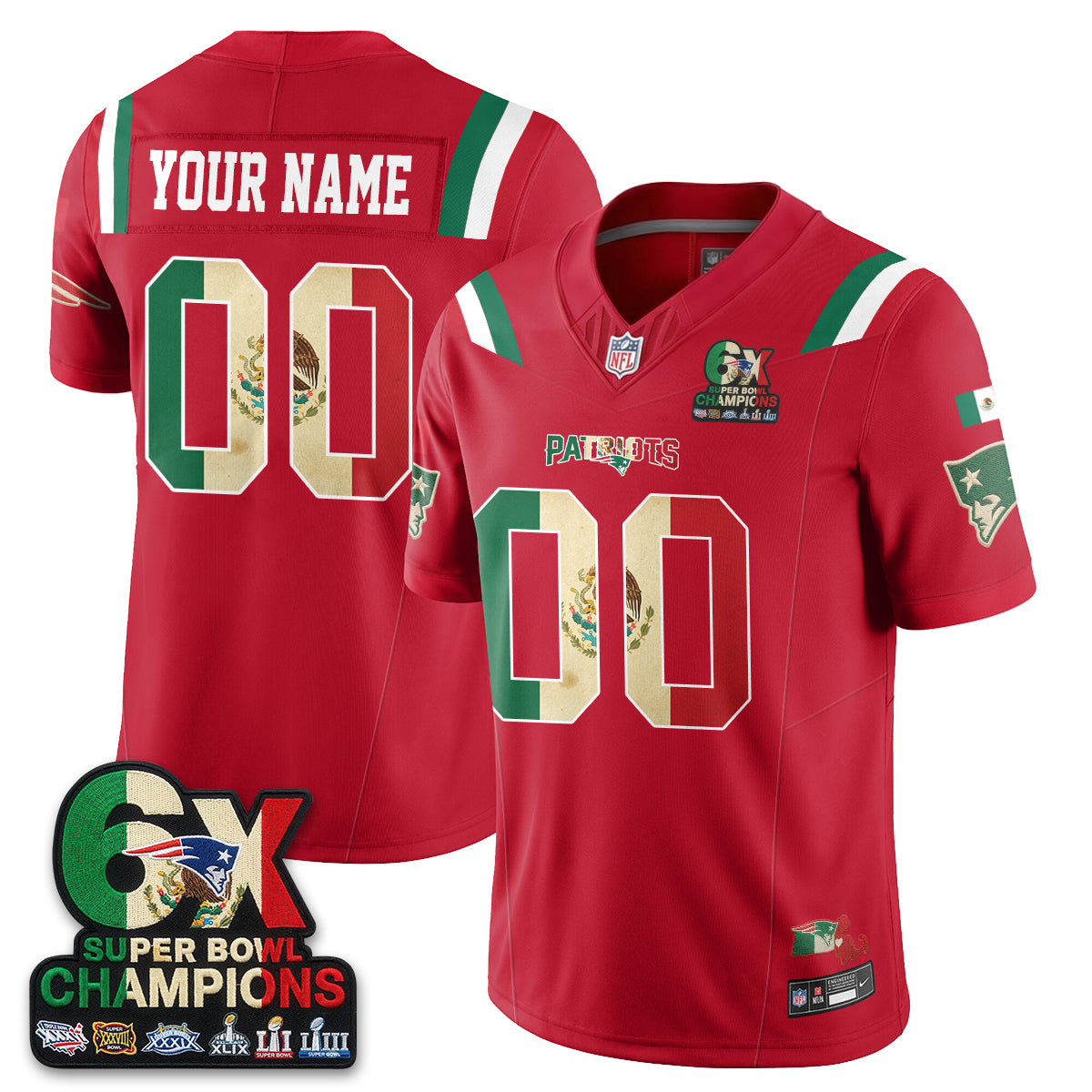 New England Patriots Mexico Edition Vapor Custom Jersey - Stitched