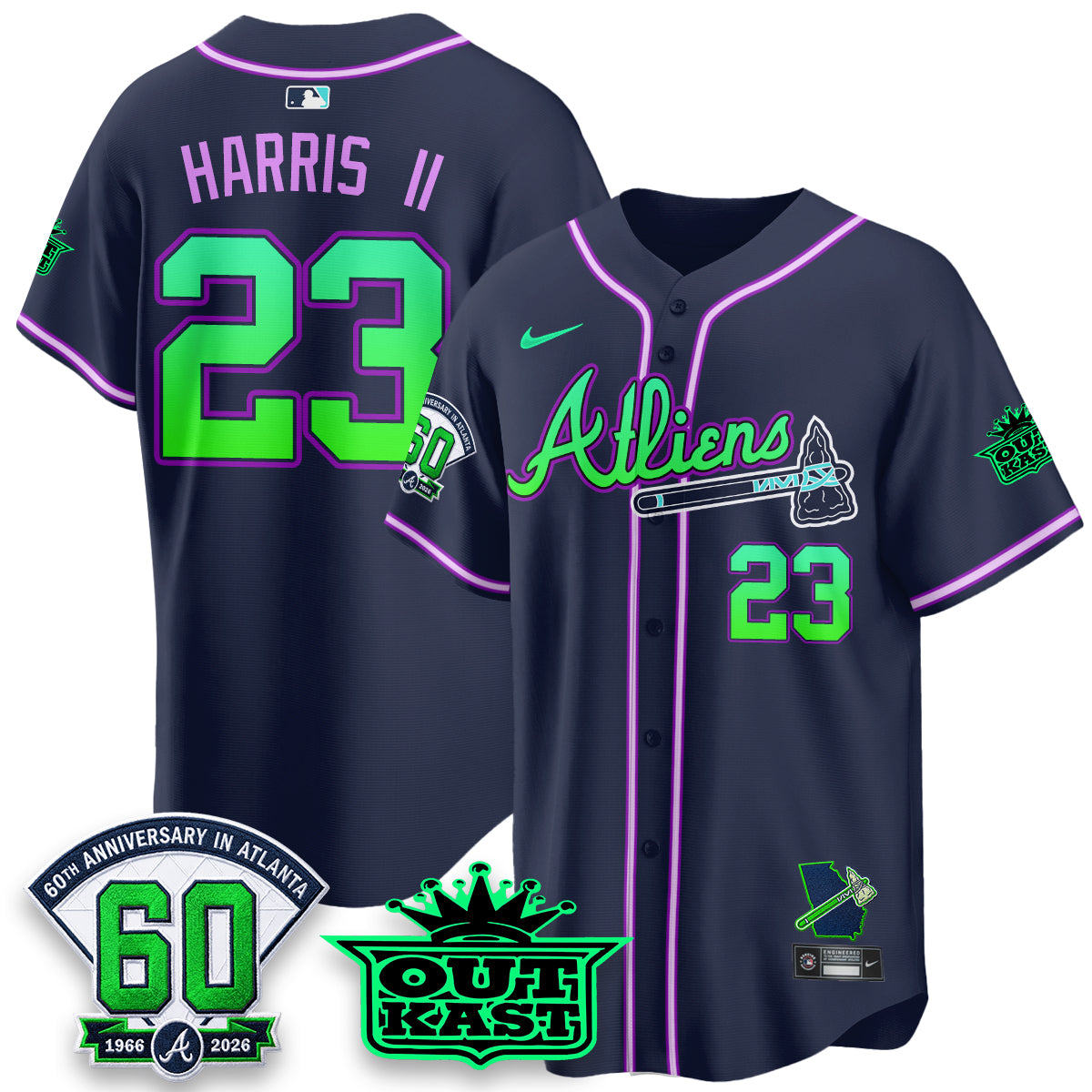 Atlanta Braves x Atliens Cool Base Galaxy Version Jersey - Stitched