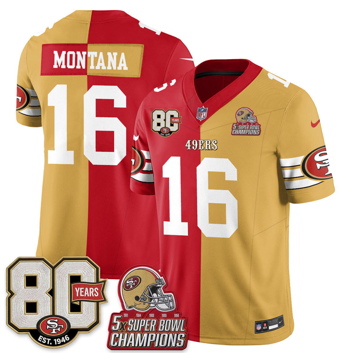 San Francisco 49ers Split Style Vapor Jersey - Stitched